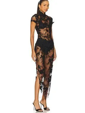 sau lee Dresses Sau Lee Charlize Midi Dress In Black Sheer Lace — free download